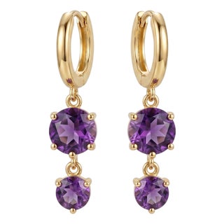 Dainty Amethyst Double Stone Huggie Hoop Drop Earrings - A Pair For Sale