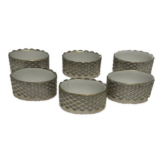 Antique Ls&s Limoges Sterling Silver Salt Cellars With White Porcelain Interior Gold Trimmed- Set of 6 For Sale