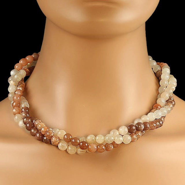 Mixed Color Moonstone Three Strand Necklace For Sale - Image 4 of 7