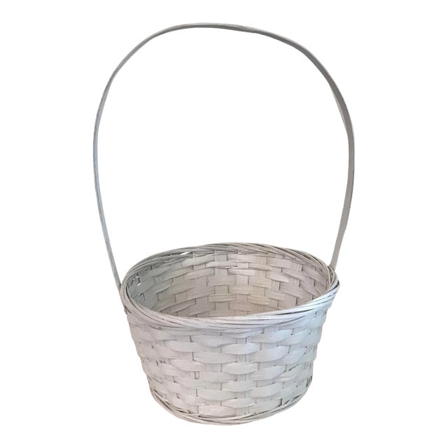 Vintage White Wicker Handled Basket For Sale