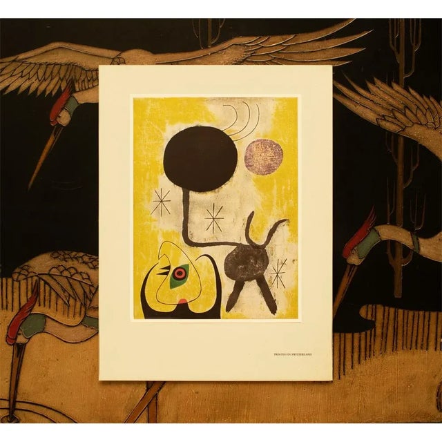 Abstract 1940s After Joan Miró "Woman and Birds in Front of the Sun", First Edition Swiss Lithograph For Sale - Image 3 of 7