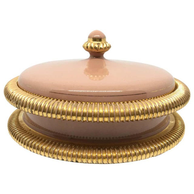 1950s Italian Mid-Century Modern Italo Casini Pink and Gold Ceramic Box For Sale - Image 9 of 9