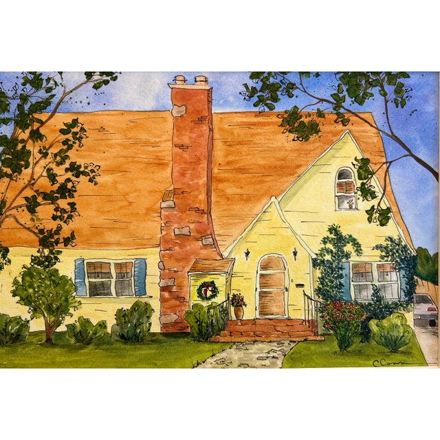 Watercolor Fine Art Giclee Print Yellow House For Sale - Image 4 of 5