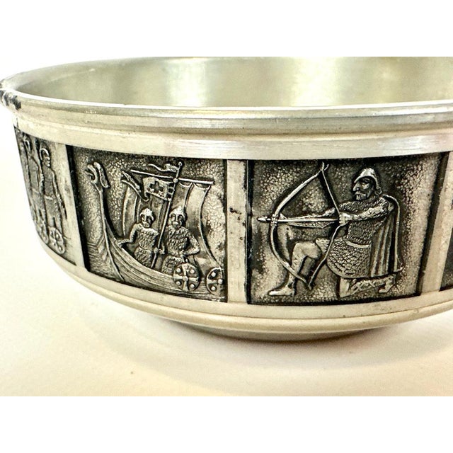 Vintage Norwegian Bowl with Viking Scenes from Konge Pewter H.S., 1960s For Sale - Image 4 of 12
