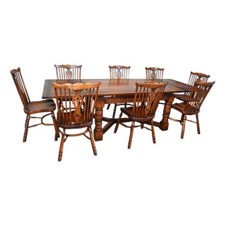 Oak Refectory Table and Windsor Dining Chairs, Set of 9 For Sale