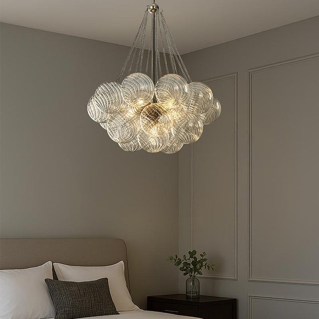 Chrome Aloadecor 27'' Modern Glam Cluster Chandelier 6 Lights Pendant With Hand Blown Textured Glass Globes and Chrome Finish For Sale - Image 8 of 8