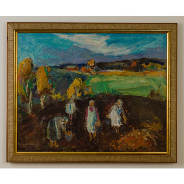 Svend Christian Nielsen, Field Workers in a Danish Landscape, 1960s, Oil on Canvas For Sale - Image 10 of 10