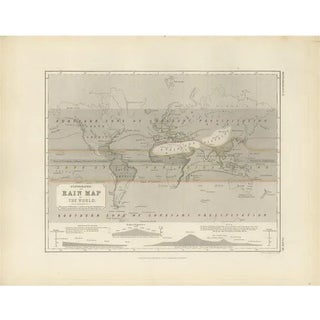 Antique Rain Map of the World by Johnston, 1850 For Sale