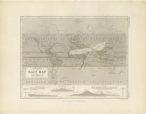 Antique Rain Map of the World by Johnston, 1850