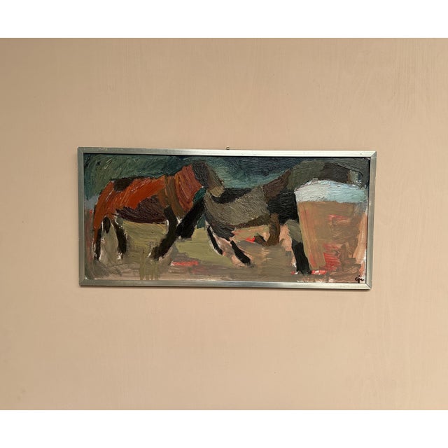 Calle Johansson, Two Horses, 1959, Oil Painting on Panel, Framed For Sale - Image 8 of 15