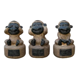 Set 3 Brown Stone Body Artistic Monkey Statues