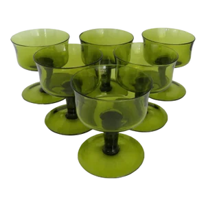 Mid-Century Green Glass Coupes, Set of 6