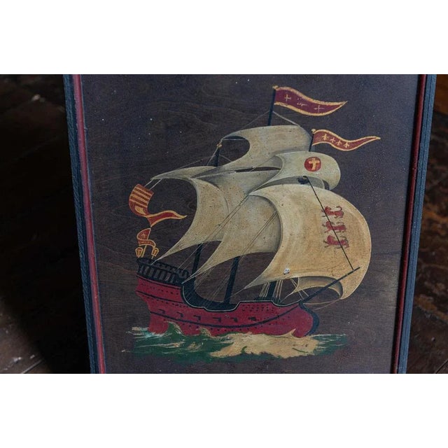 Naive oil on board Antique English Galleon Ship painting circa 1910. Decorative oil painting on board of an English...