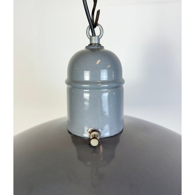 1960s Industrial Grey Enamel Factory Pendant Lamp, 1960s For Sale - Image 5 of 18