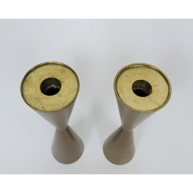 Mid Century Modern Cone Brass Candle Holders- Set of 2 For Sale - Image 9 of 12