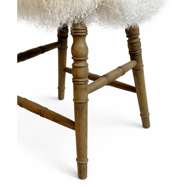 2020s White Mohair & Oak Modern Counter Stool For Sale - Image 5 of 8