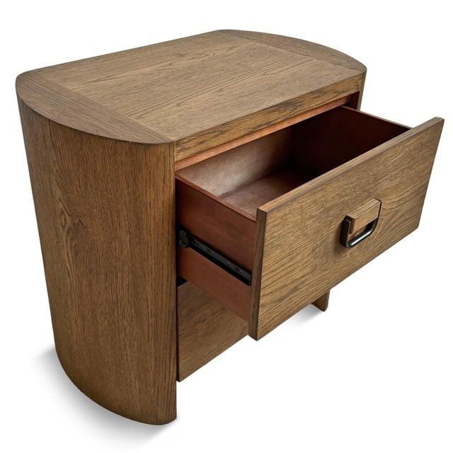 Wood Mod Rounded Medium Oak Nightstand For Sale - Image 7 of 15