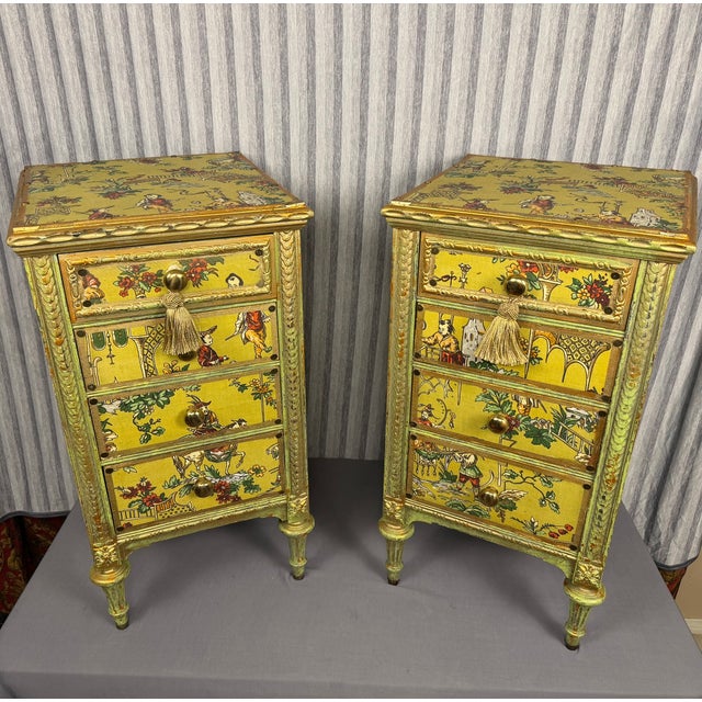 Early 20th Century Venetian Style Chartreuse Chinoiserie Cabinets / Nightstands - A Pair For Sale - Image 12 of 16