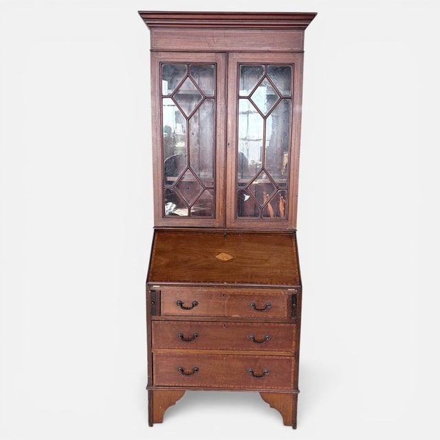 Antique Edwardian Mahogany Glazed Bureau Bookcase, 1930s For Sale - Image 10 of 10