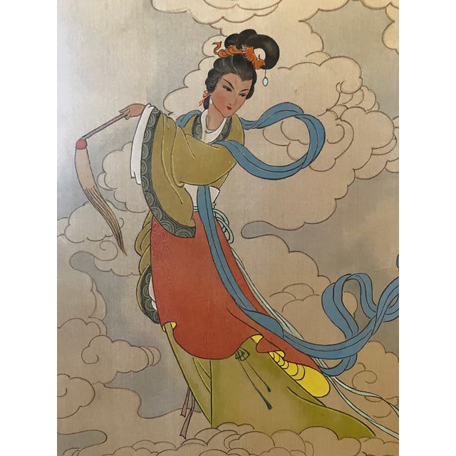 Mid 20th Century Vintage Mid-Century Chinese "Celestial Maiden" Silk Painting Signed Zheng Qing For Sale - Image 5 of 16