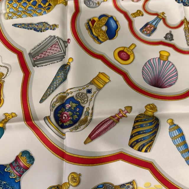 An Iconic 2000s Qu'importe Le Flacon Silk Skarf by Caterine Baschet for Hermès For Sale - Image 9 of 15