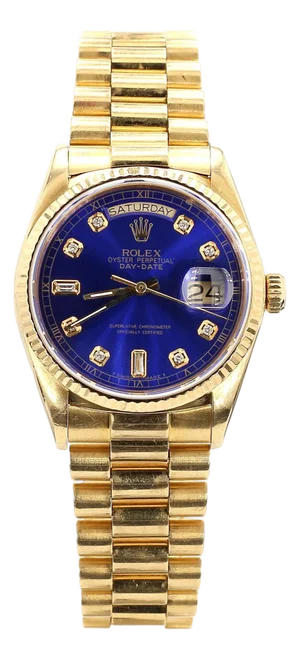 Rolex Day-Date 36mm 18038 Night Blue Diamond Dial 18k Gold Watch
