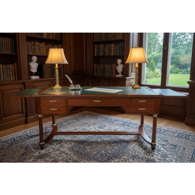 This 19th century French Empire executive desk is expertly crafted from solid mahogany and presented in excellent...