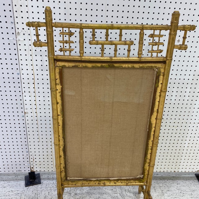 Late 20th Century Faux Bamboo Giltwood French Decorative Firescreen For Sale - Image 9 of 11