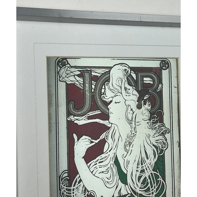 Green Vintage Art Nouveau Mirror with Job Cigarettes Advertising by Alphonse Mucha, 1970s For Sale - Image 8 of 18