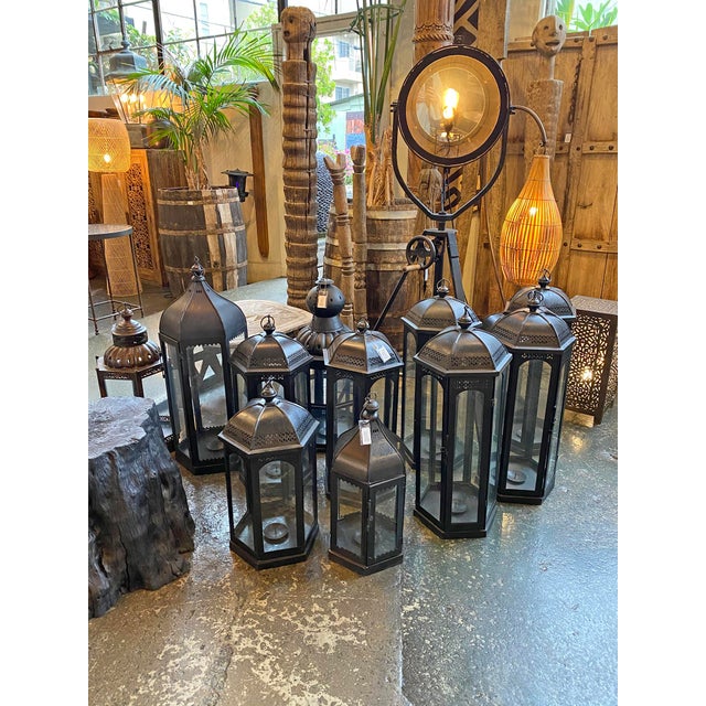 Vintage Moorish Black Iron Lantern / Candleholder Small For Sale - Image 4 of 4