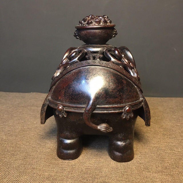 Asian Bronze Elephant Incense Burner - Silhouette Censer With Dome Lid For Sale - Image 3 of 9