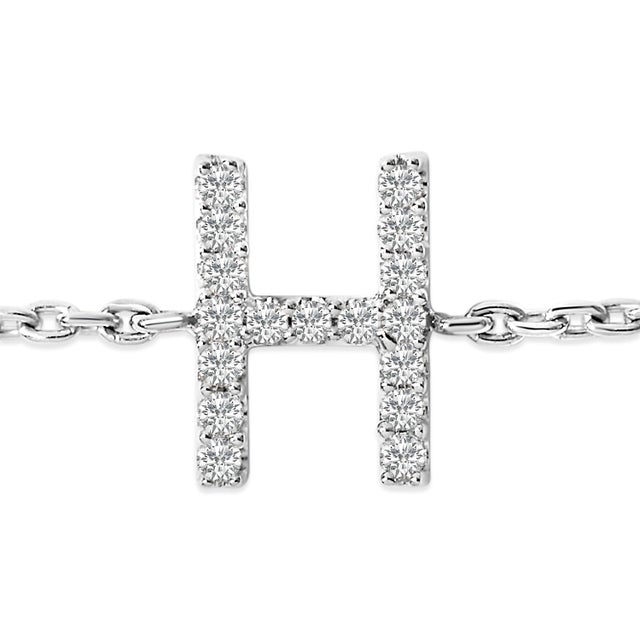 Contemporary 10K White Gold Diamond Accent "H" Initial Charm and Link Bracelet For Sale - Image 3 of 6