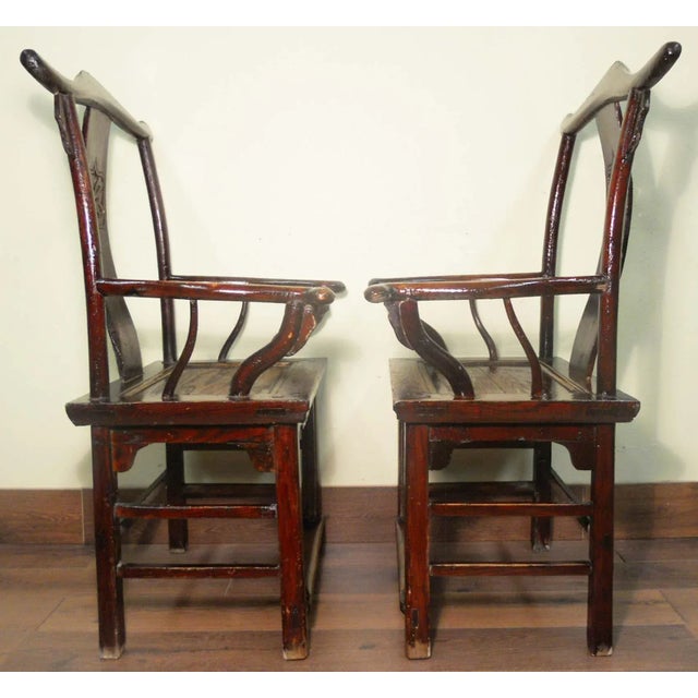 Burgundy Pair of Antique Chinese Ming High Back Armchairs, Circa 1800-1849 For Sale - Image 8 of 12