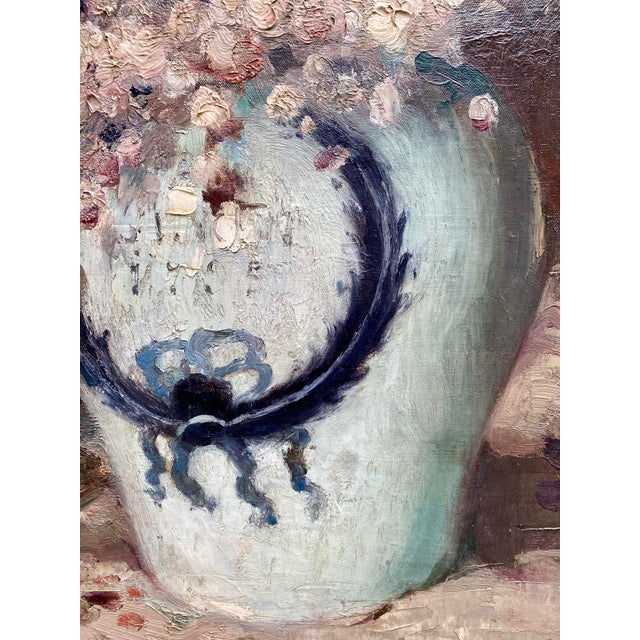 Fernand Toussaint, Still Life with Flowers in a Vase and Fan, 1890s-1910s, Oil on Canvas, Framed For Sale - Image 6 of 9