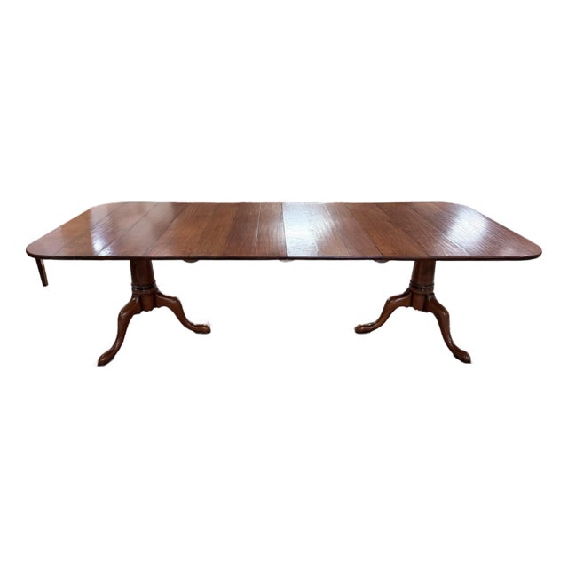 Late 20th Century Classic Solid Wood Double Pedestal Dining Table For Sale