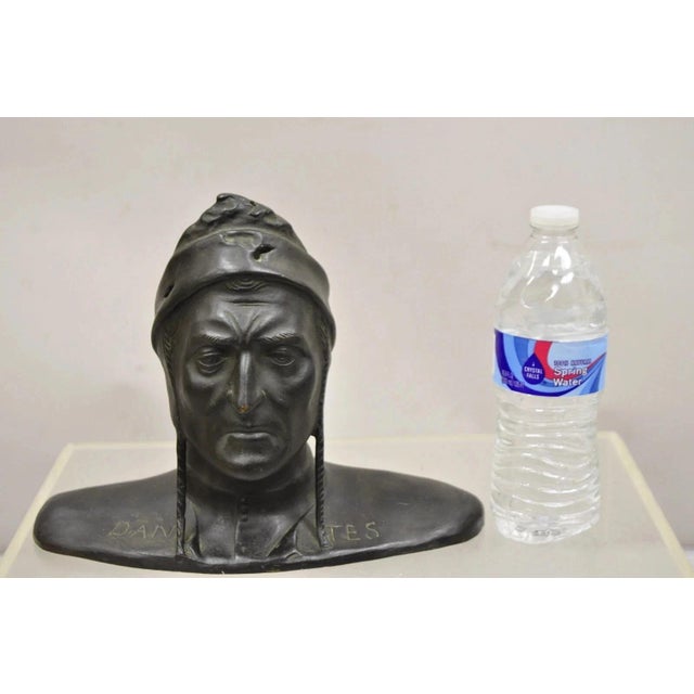 Antique Cast Bronze 9" Dante Dantes Alighieri Bust Sculpture Statue. Circa Late 19th Century. Measurements: 9" H x 11" W x...