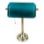 1970s Mid-Century Modern Art Deco Brass and Teal Glass Banker's Desk Lamp For Sale