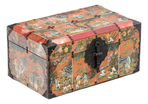 Vintage Chinese Painted Jewelry Box With Metal Mounts