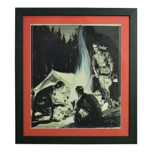 Abercrombie & Fitch Camping Gouache Signed e.v. Hilleary & Dated 1935