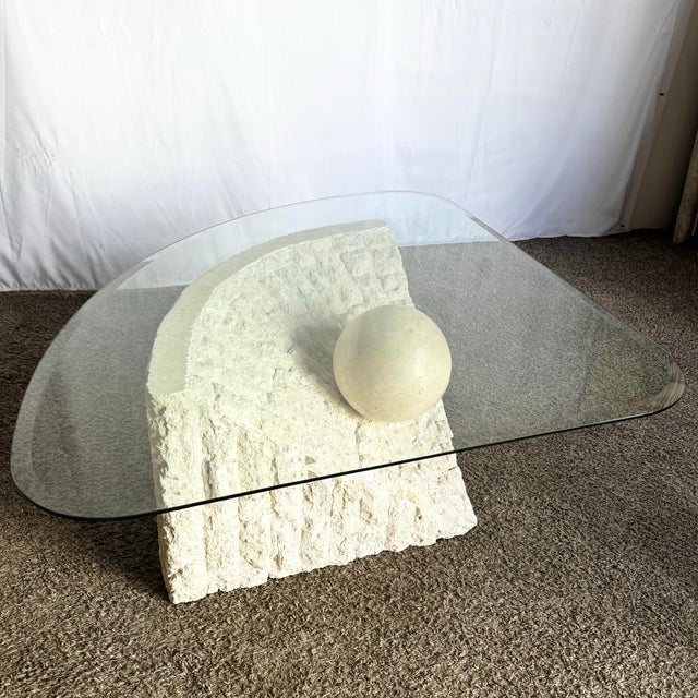 Glass Postmodern Tessellated Stone Triangular Coffee Table For Sale - Image 7 of 8