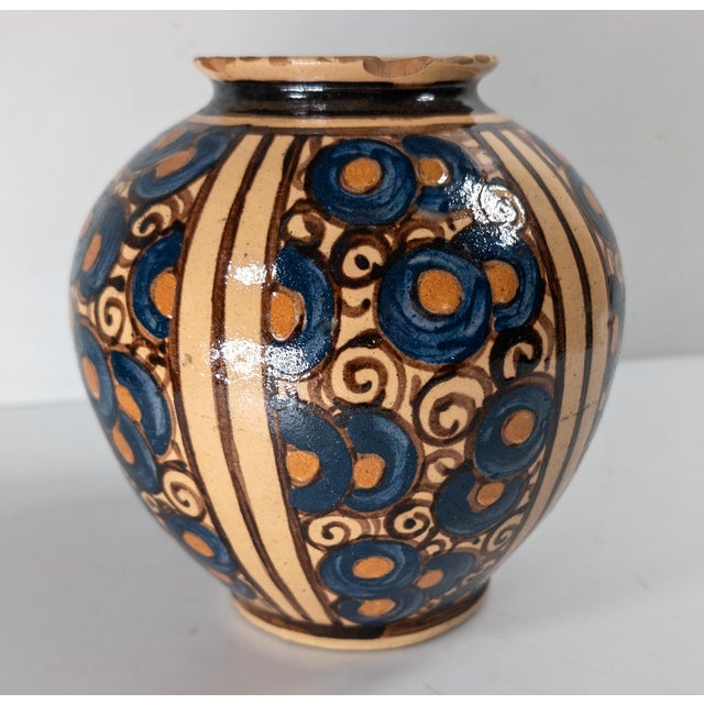 Early 20th Century 1930's French Art Deco Hispano Moresque Style Terra Cotta Redware Vase, Signed For Sale - Image 5 of 13