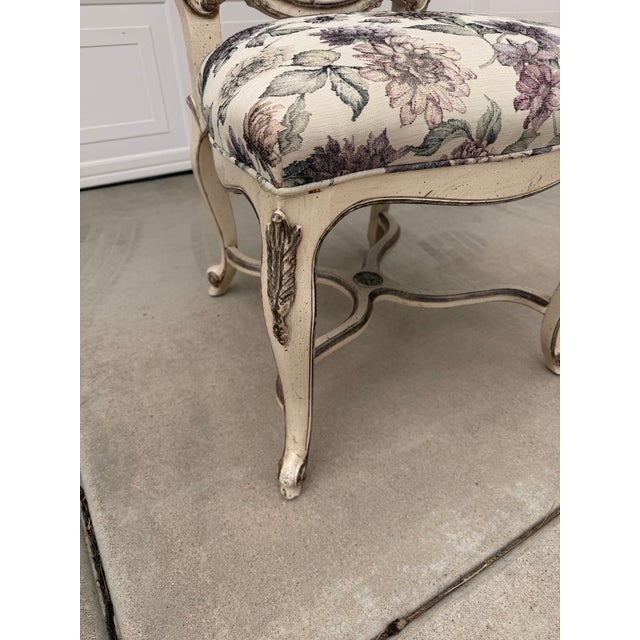 Mid 20th Century French Provincial Style Floral Tapestry Accent Chair With Distressed Finish For Sale - Image 4 of 11