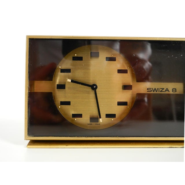 Small and Mechanical Swiza 8 Table Clock in Brass with an 8-Day Movement, 1960s For Sale - Image 11 of 15