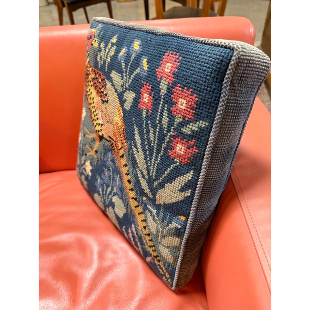 Vintage, highly collectible, likely artist Kaffe Fassett designed tapestry kit 15 x 15 square pheasant needlepoint pillow...