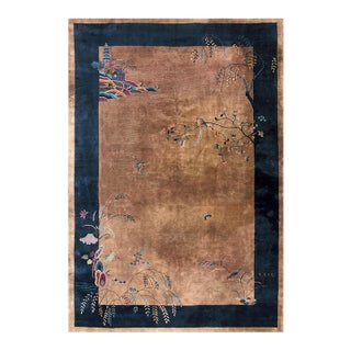 Marvelous Brown and Navy Blue Color With Special Chinoiserie Design Antique Chinese Art Deco Rug For Sale