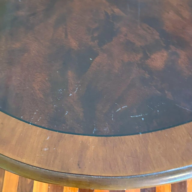 Vintage Drexel Chippendale Mahogany Pedestal Dining Table With Burlwood Veneer Top For Sale - Image 16 of 18