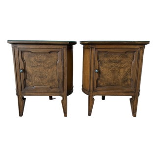 Harold Schwartz for Romweber Demilune Pecan Three-Leg End Tables / Nightstands- A Pair For Sale