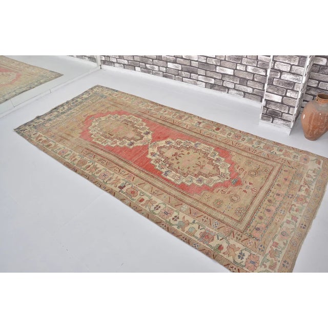 Turkish Vintage Handwoven Oushak With Faded Botanical Medallion Rug For Sale - Image 3 of 10