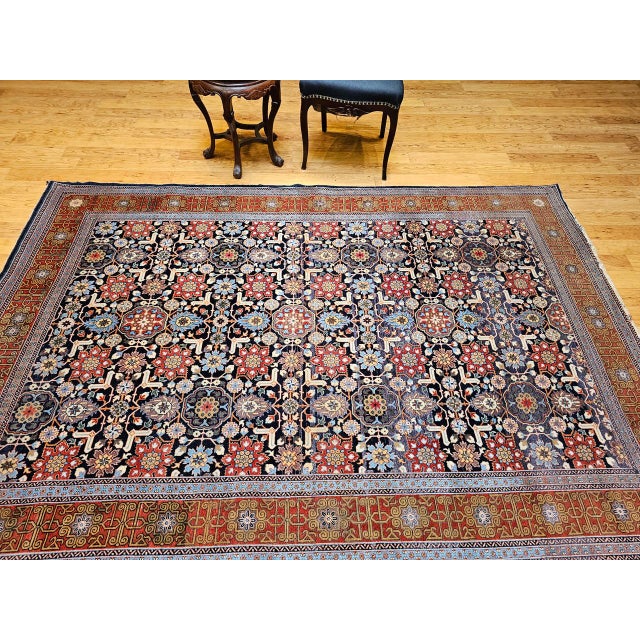 Textile Vintage Persian Tabriz Afshan Rug, Hand-Knotted Wool, Allover Geometric Caucasian Kuba Pattern, Navy & Red, 5x9 For Sale - Image 7 of 18