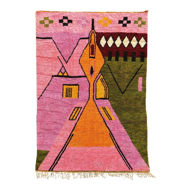 Boho Chic Moroccan Berber Wool Rug For Sale